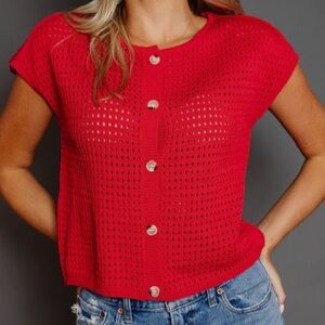 Wishlist Open-Knit Viscose Cardigan - Vibrant Red